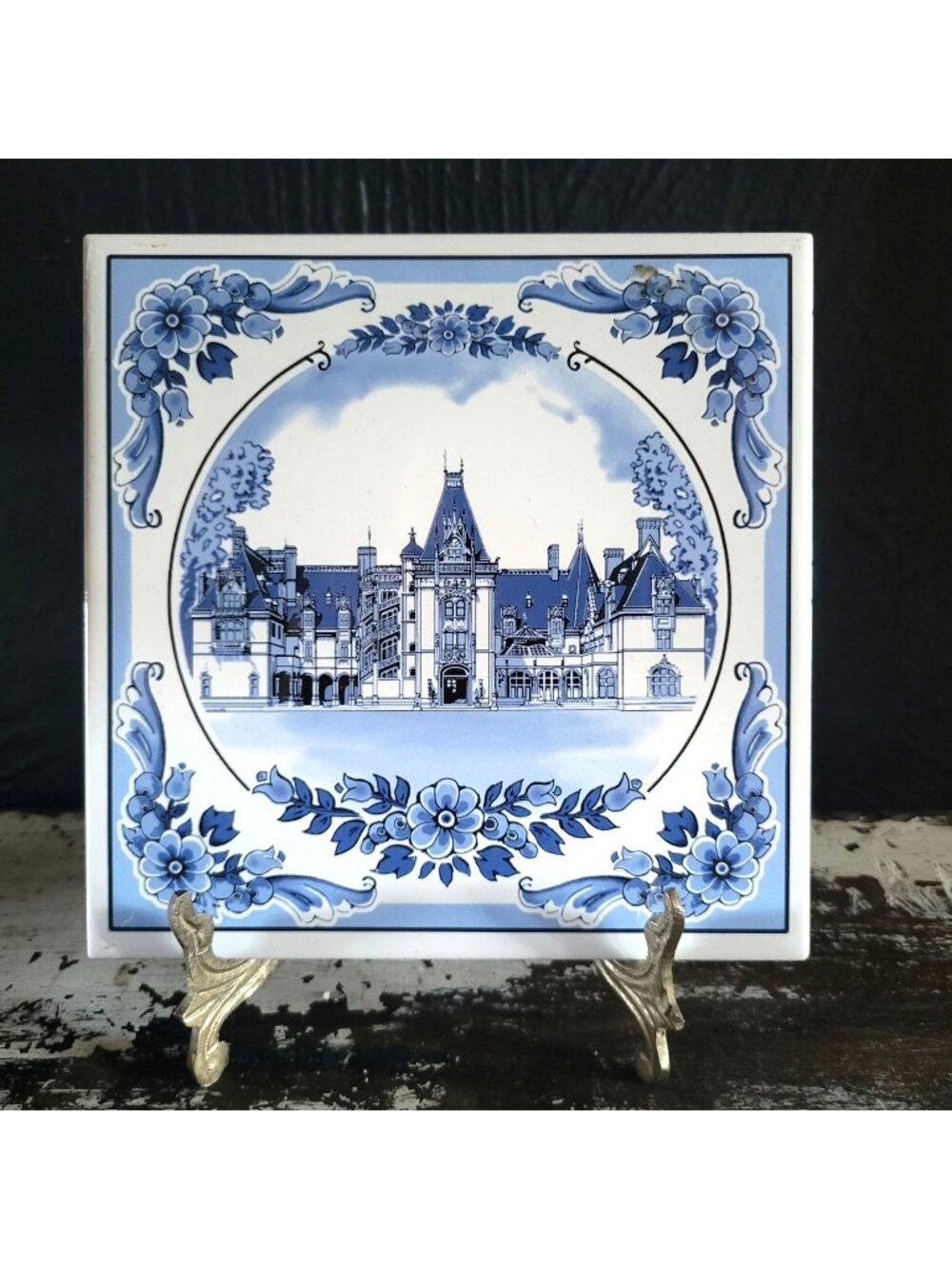 Blue and White Biltmore Estate Tile Delft Style Decorative Ceramic Tile Trivet